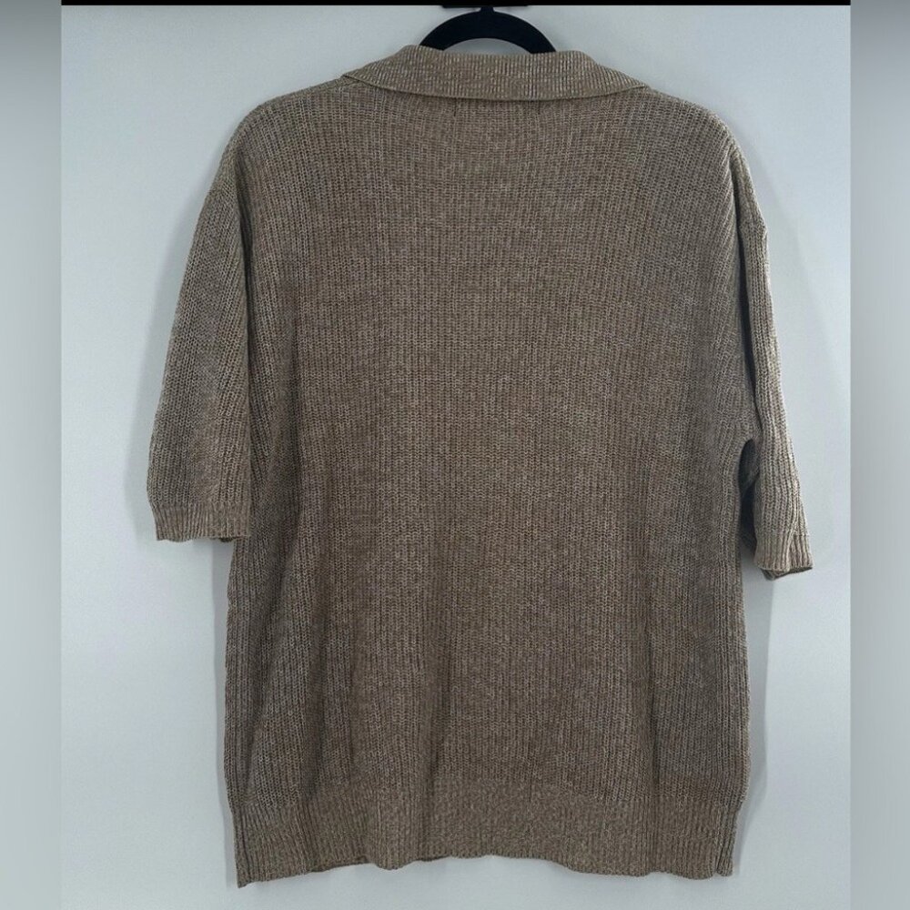 Norm Thompson Polo Sweater Womens Medium Taupe Marled Knit Short Sleeve Preppy - Picture 4 of 6